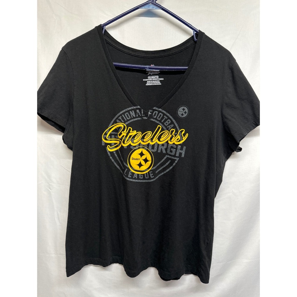 Majestic Fan Fashion Pittsburgh Steelers Womens V Neck‎ T Shirt Black NFL XXL